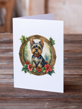 Load image into Gallery viewer, Yorkie Christmas Flowers Greeting Cards - Blank Note Cards – 8-Pack of Artist-Designed Cards with Envelopes