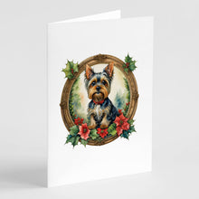 Load image into Gallery viewer, Yorkie Christmas Flowers Greeting Cards - Blank Note Cards – 8-Pack of Artist-Designed Cards with Envelopes