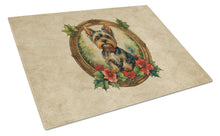 Load image into Gallery viewer, Yorkie Christmas Flowers Glass Cutting Boards – Durable, Decorative Kitchen Art