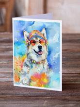 Load image into Gallery viewer, Alaskan Malamute Hippie Dawg Greeting Cards - Blank Note Cards – 8-Pack of Artist-Designed Cards with Envelopes