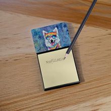 Load image into Gallery viewer, American Eskimo Hippie Dawg Sticky Note Holder- Refiilable Desk Accessory Note Pad