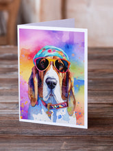 Load image into Gallery viewer, Basset Hound Hippie Dawg Greeting Cards - Blank Note Cards – 8-Pack of Artist-Designed Cards with Envelopes