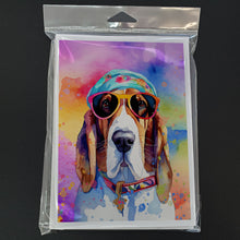 Load image into Gallery viewer, Basset Hound Hippie Dawg Greeting Cards - Blank Note Cards – 8-Pack of Artist-Designed Cards with Envelopes