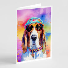 Load image into Gallery viewer, Basset Hound Hippie Dawg Greeting Cards - Blank Note Cards – 8-Pack of Artist-Designed Cards with Envelopes