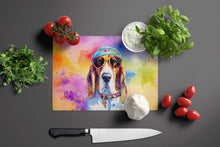 Load image into Gallery viewer, Basset Hound Hippie Dawg Glass Cutting Boards – Durable, Decorative Kitchen Art Large