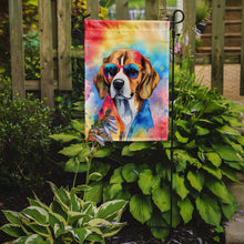 Load image into Gallery viewer, Beagle Hippie Dawg Garden Flag – Retro Dog with Sunglasses &amp; Multicolored Background