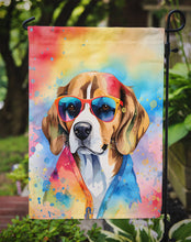 Load image into Gallery viewer, Beagle Hippie Dawg Garden Flag – Retro Dog with Sunglasses &amp; Multicolored Background