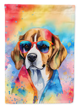 Load image into Gallery viewer, Beagle Hippie Dawg Garden Flag – Retro Dog with Sunglasses &amp; Multicolored Background