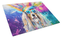 Load image into Gallery viewer, Bearded Collie Hippie Dawg Glass Cutting Boards – Durable, Decorative Kitchen Art Large
