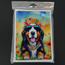 Load image into Gallery viewer, Bernese Mountain Dog Hippie Dawg Greeting Cards - Blank Note Cards – 8-Pack of Artist-Designed Cards with Envelopes