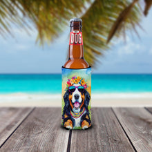 Load image into Gallery viewer, Bernese Mountain Dog Hippie Dawg Slim Can Huggers – Fun, Functional Drink Coolers for Every Occasion