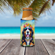 Load image into Gallery viewer, Bernese Mountain Dog Hippie Dawg Slim Can Huggers – Fun, Functional Drink Coolers for Every Occasion