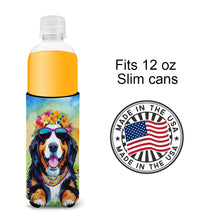 Load image into Gallery viewer, Bernese Mountain Dog Hippie Dawg Slim Can Huggers – Fun, Functional Drink Coolers for Every Occasion