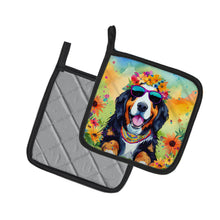 Load image into Gallery viewer, Bernese Mountain Dog Hippie Dawg Pot Holders - Set of 2 Decorative Kitchen Helpers | Made in the USA