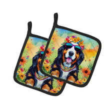 Load image into Gallery viewer, Bernese Mountain Dog Hippie Dawg Pot Holders - Set of 2 Decorative Kitchen Helpers | Made in the USA