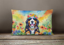 Load image into Gallery viewer, Bernese Mountain Dog Hippie Dawg Fabric Decorative Pillow