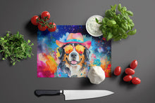 Load image into Gallery viewer, Bernese Mountain Dog Hippie Dawg Glass Cutting Boards – Durable, Decorative Kitchen Art Large