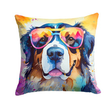 Load image into Gallery viewer, Bernese Mountain Dog Hippie Dawg Throw Pillow - 14x14 Decorative Pillow – Art for Your Home &amp; Patio