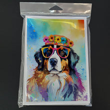 Load image into Gallery viewer, Bernese Mountain Dog Hippie Dawg Greeting Cards - Blank Note Cards – 8-Pack of Artist-Designed Cards with Envelopes
