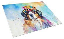 Load image into Gallery viewer, Bernese Mountain Dog Hippie Dawg Glass Cutting Boards – Durable, Decorative Kitchen Art Large