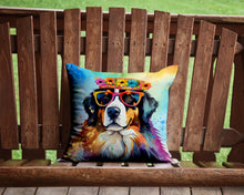 Load image into Gallery viewer, Bernese Mountain Dog Hippie Dawg Throw Pillow - 14x14 Decorative Pillow – Art for Your Home &amp; Patio