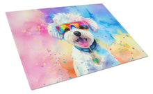 Load image into Gallery viewer, Bichon Frise Hippie Dawg Glass Cutting Boards – Durable, Decorative Kitchen Art Large