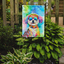 Load image into Gallery viewer, Bichon Frise Hippie Dawg Garden Flag – Retro Dog with Sunglasses &amp; Multicolored Background