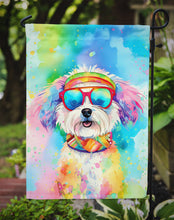 Load image into Gallery viewer, Bichon Frise Hippie Dawg Garden Flag – Retro Dog with Sunglasses &amp; Multicolored Background