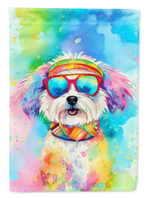 Load image into Gallery viewer, Bichon Frise Hippie Dawg Garden Flag – Retro Dog with Sunglasses &amp; Multicolored Background