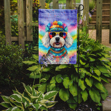 Load image into Gallery viewer, Bichon Frise Hippie Dawg Garden Flag – Retro Dog with Sunglasses &amp; Multicolored Background
