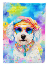 Load image into Gallery viewer, Bichon Frise Hippie Dawg Garden Flag – Retro Dog with Sunglasses &amp; Multicolored Background