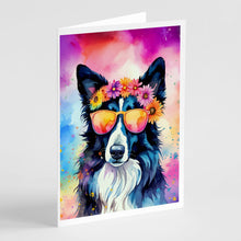 Load image into Gallery viewer, Border Collie Hippie Dawg Greeting Cards - Blank Note Cards – 8-Pack of Artist-Designed Cards with Envelopes