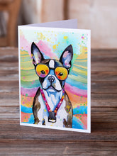 Load image into Gallery viewer, Boston Terrier Hippie Dawg Greeting Cards - Blank Note Cards – 8-Pack of Artist-Designed Cards with Envelopes