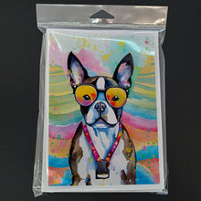 Load image into Gallery viewer, Boston Terrier Hippie Dawg Greeting Cards - Blank Note Cards – 8-Pack of Artist-Designed Cards with Envelopes