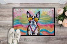 Load image into Gallery viewer, Boston Terrier Hippie Dawg Doormat - 24x36 Decorative Floor Mat – Indoor/Outdoor Rug with Artistic Flair