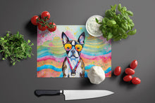 Load image into Gallery viewer, Boston Terrier Hippie Dawg Glass Cutting Boards – Durable, Decorative Kitchen Art Large