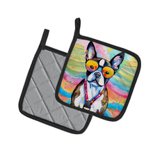 Load image into Gallery viewer, Boston Terrier Hippie Dawg Pot Holders - Set of 2 Decorative Kitchen Helpers | Made in the USA