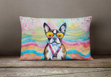 Load image into Gallery viewer, Boston Terrier Hippie Dawg Fabric Decorative Pillow