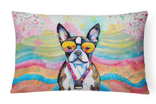 Load image into Gallery viewer, Boston Terrier Hippie Dawg Fabric Decorative Pillow