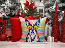 Load image into Gallery viewer, Boston Terrier Hippie Dawg Throw Pillow - 14x14 Decorative Pillow – Art for Your Home &amp; Patio