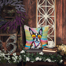 Load image into Gallery viewer, Boston Terrier Hippie Dawg Fabric Decorative Pillow