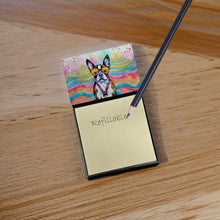 Load image into Gallery viewer, Boston Terrier Hippie Dawg Sticky Note Holder- Refiilable Desk Accessory Note Pad