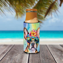 Load image into Gallery viewer, Boston Terrier Hippie Dawg Slim Can Huggers – Fun, Functional Drink Coolers for Every Occasion