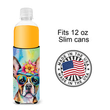 Load image into Gallery viewer, Boston Terrier Hippie Dawg Slim Can Huggers – Fun, Functional Drink Coolers for Every Occasion