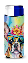 Load image into Gallery viewer, Boston Terrier Hippie Dawg Slim Can Huggers – Fun, Functional Drink Coolers for Every Occasion