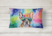 Load image into Gallery viewer, Boston Terrier Hippie Dawg Fabric Decorative Pillow