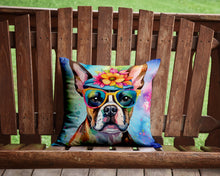Load image into Gallery viewer, Boston Terrier Hippie Dawg Throw Pillow - 14x14 Decorative Pillow – Art for Your Home &amp; Patio