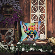 Load image into Gallery viewer, Boston Terrier Hippie Dawg Fabric Decorative Pillow