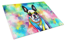 Load image into Gallery viewer, Boston Terrier Hippie Dawg Glass Cutting Boards – Durable, Decorative Kitchen Art Large