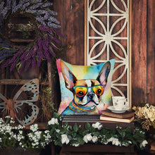 Load image into Gallery viewer, Boston Terrier Hippie Dawg Throw Pillow - 14x14 Decorative Pillow – Art for Your Home &amp; Patio